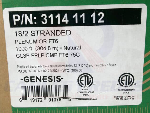GEN-31141112 GENESIS SECURITY/ALARM UNSHIELDED 2COND 18AWG CMP/CL3P - Image 3