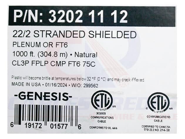 GEN-32021112 GENESIS SECURITY/ALARM SHIELDED 2COND 22AWG CMP/CL2P - Image 4