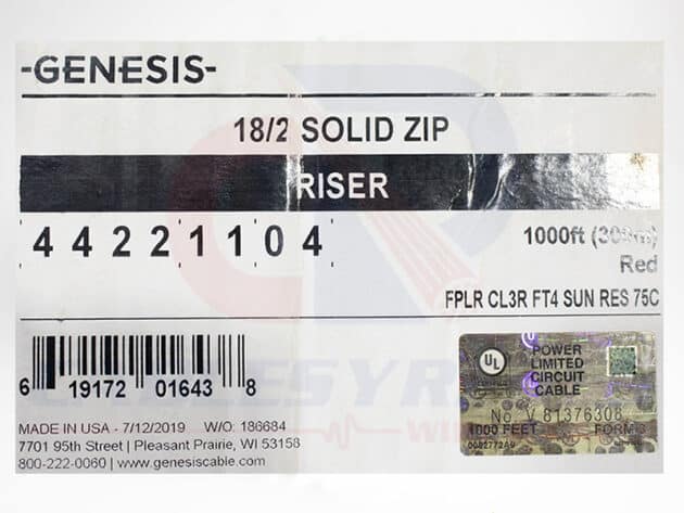 GEN-44221104 GENESIS FIRE ALARM ZIPCORD 2COND 18AWG FPLR/CL3R - Image 4