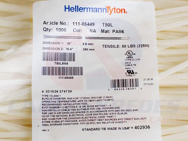 HTN-T50L9M4 HELLERMANNTYTON CINTILLO 15.35" X 0.18" NATURAL PK/1000 PZS. - Image 3