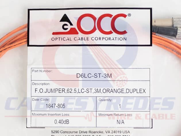 OCC-D6LC-ST-3M OCC FIBER JUMPER FIBRA OPTICA DUPLEX OM1 62.5/125 LC-ST3MTS. - Image 3